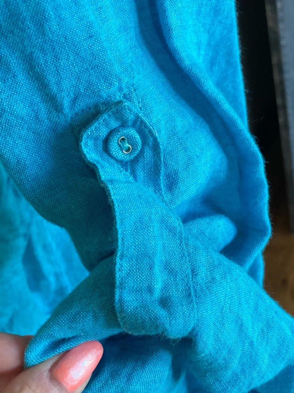 Chico’s Linen Tunic Top Button Down Pockets Breezy Coastal Size 3 - Picture 6 of 8